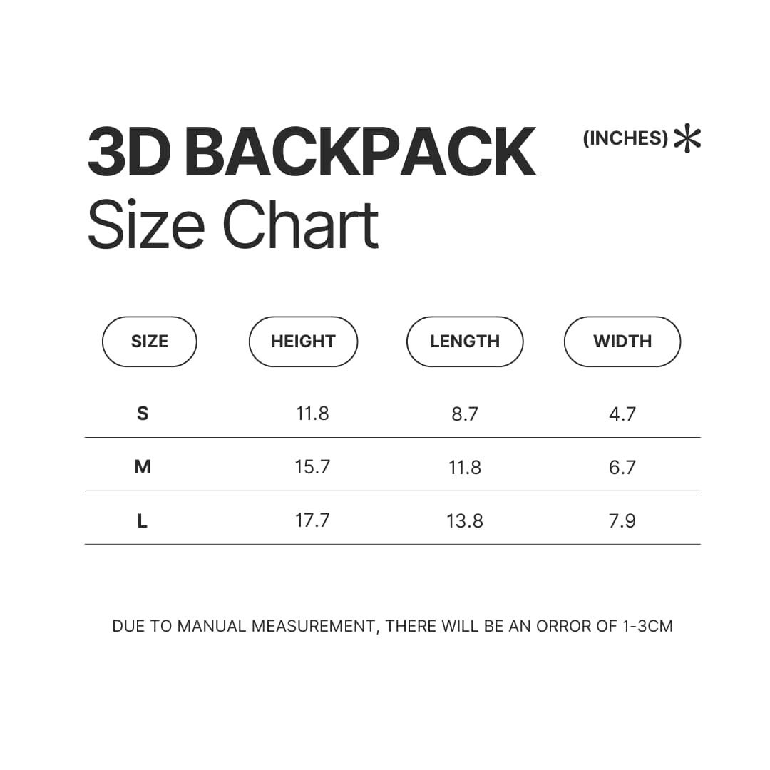 3D Backpack Size Chart - Grand Blue Merch