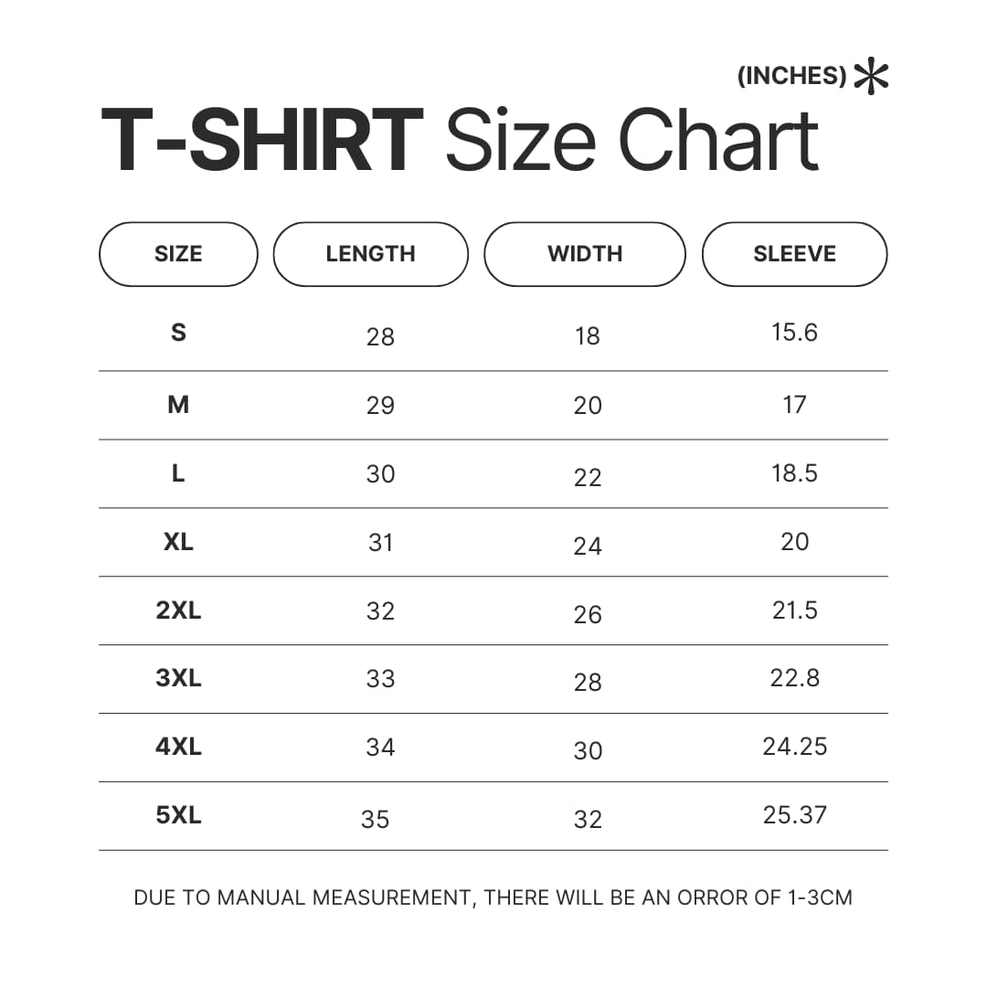 T shirt Size Chart - Grand Blue Merch