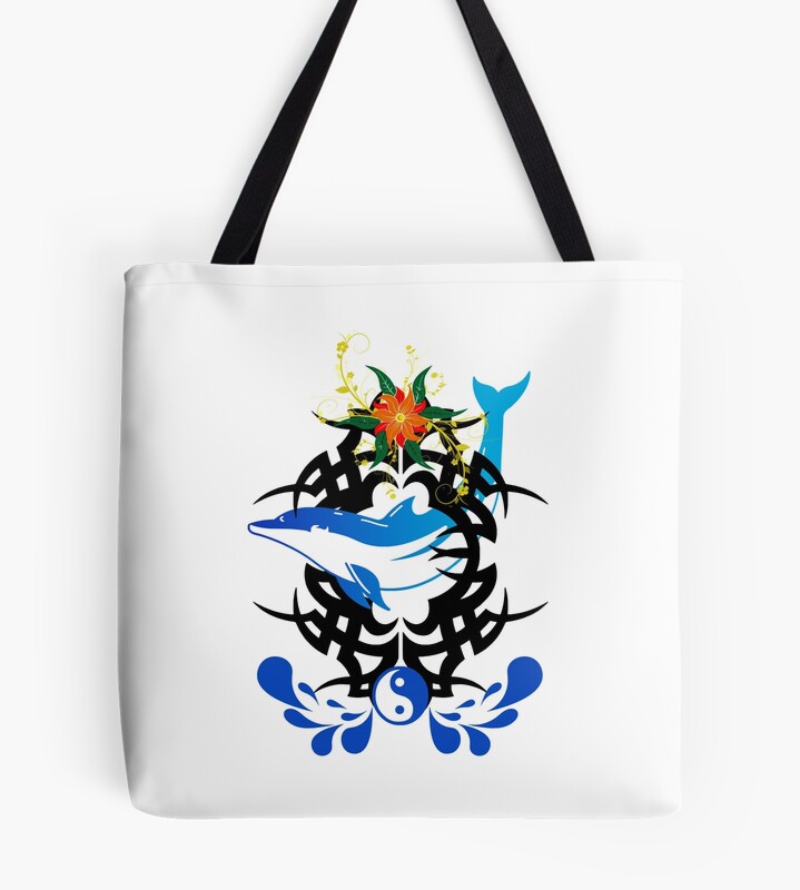 Tribal Symbol And Dolphin Tote Bag