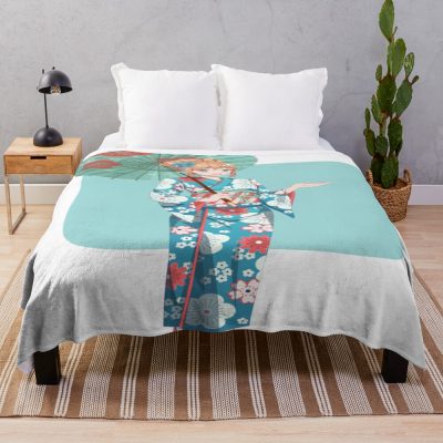 Girl In Kimono Kimono Anime Girl Kimono Throw Blanket