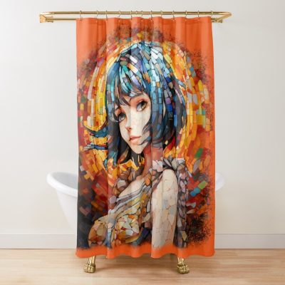 Anime Japanese Mosaic Girl Design Shower Curtain