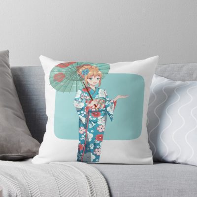 Girl In Kimono Kimono Anime Girl Kimono Throw Pillow