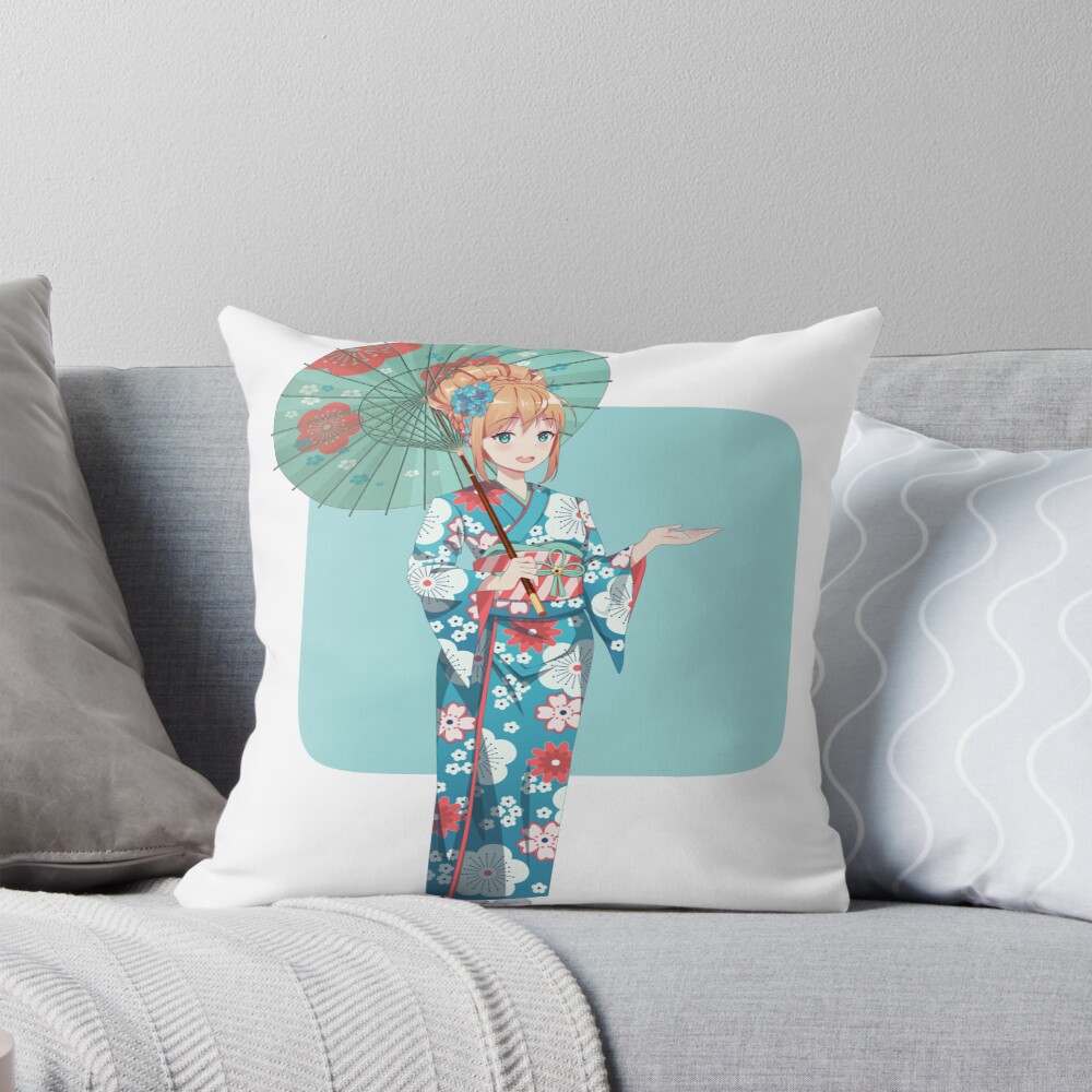 Girl In Kimono Kimono Anime Girl Kimono Throw Pillow