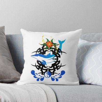 Tribal Symbol And Dolphin Throw Pillow